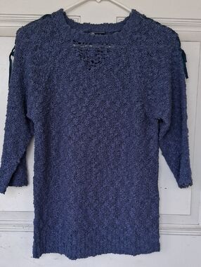 Textured Navy Crewneck Knit Sweater